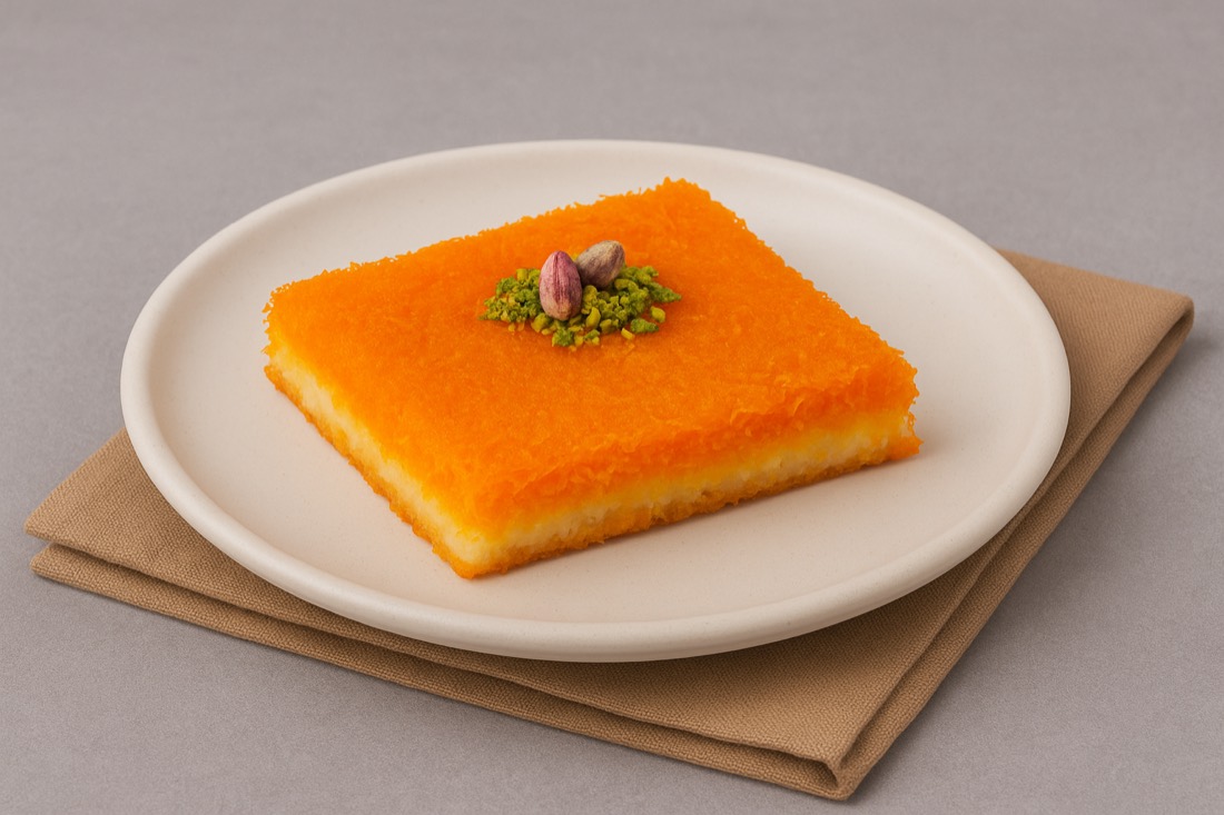 Orange khishneh kunafa slice